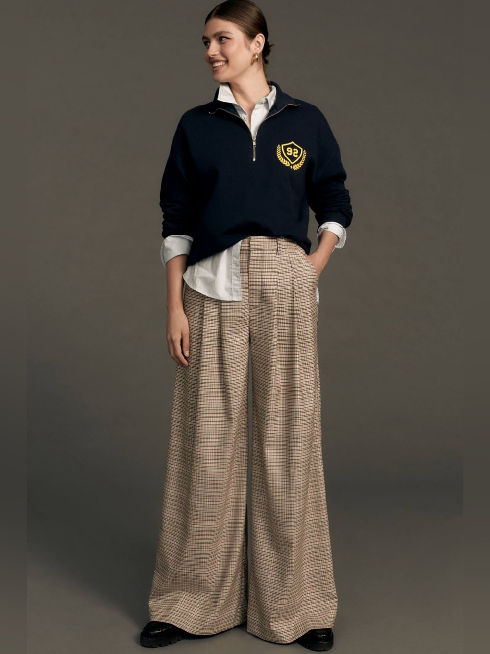 Anthropologie | Maeve the Avery pleated wide leg trousers size 6 plaid edition